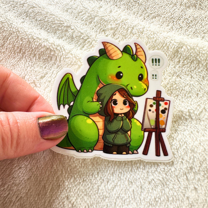 Cheryl and Dragon-Mal Chibi Art Sticker