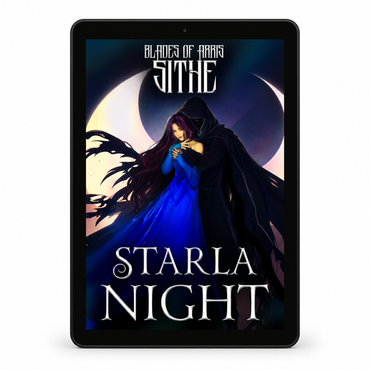Blades of Arris: Sithe ebook on a tablet — current illustrated cover