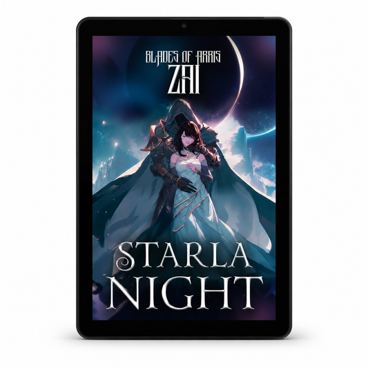 Blades of Arris: Zai ebook on a tablet — current illustrated cover