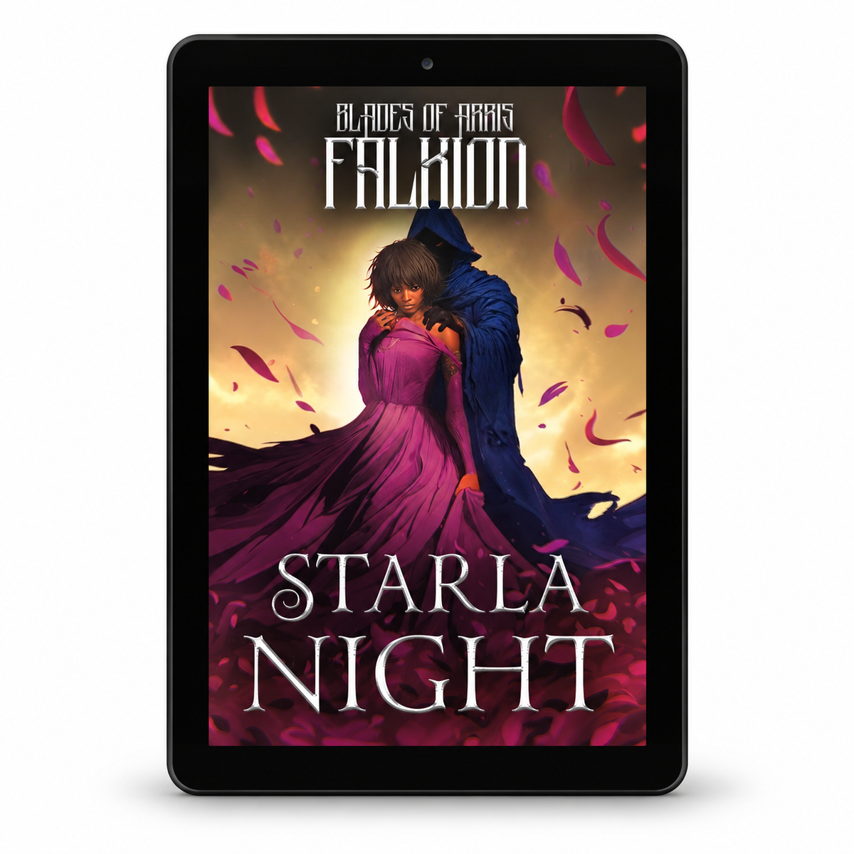 Blades of Arris: Falkion ebook on a tablet — current illustrated cover