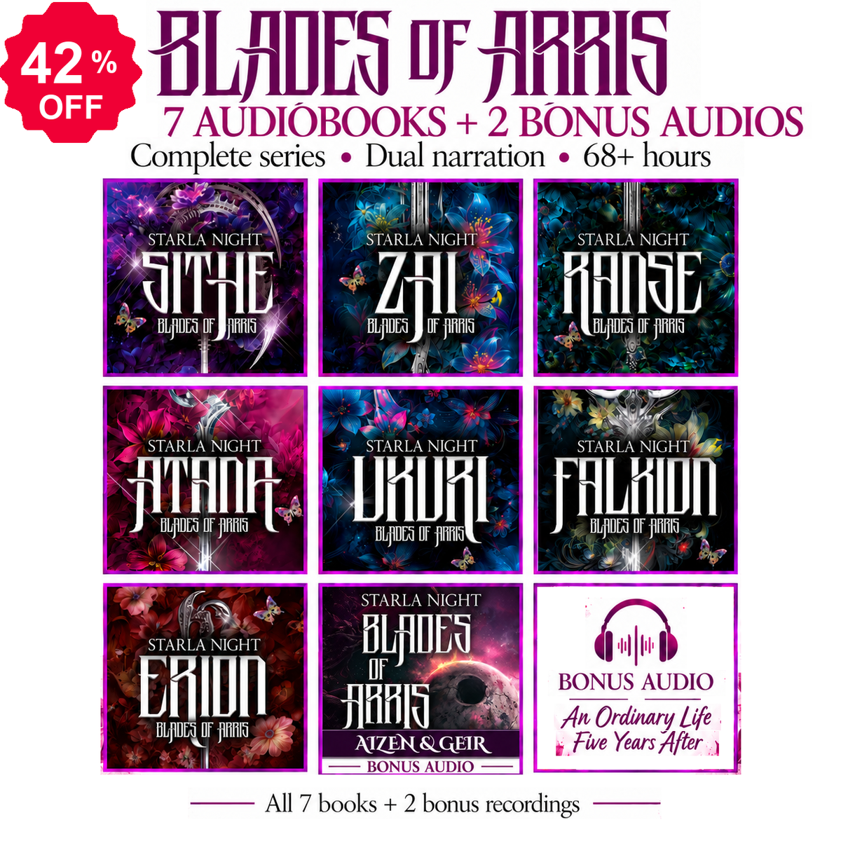 Blades of Arris: seven audiobooks and two bonus audios in dual narration, 68+ hours, 42% off